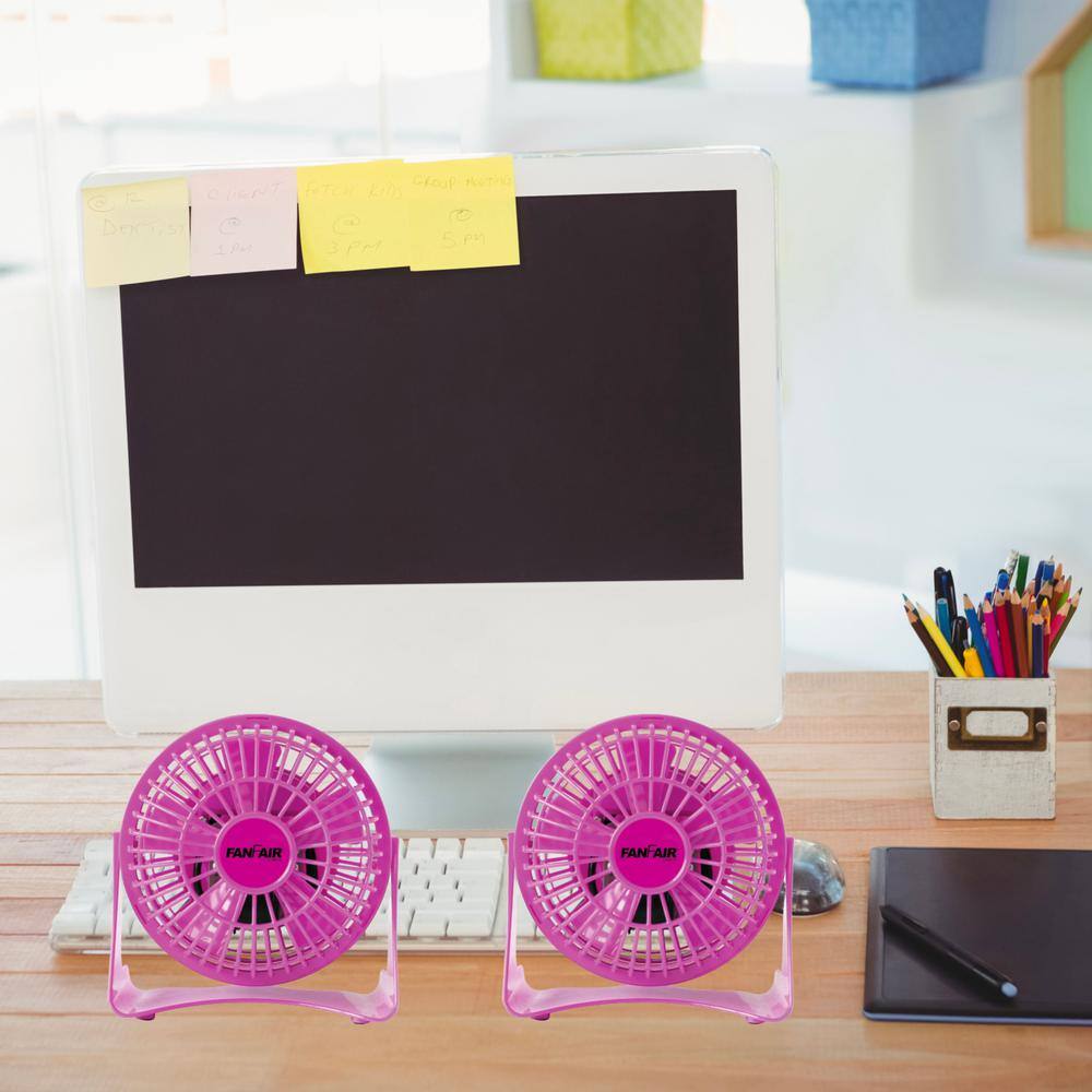 2 PACK 4 in. Desk Personal Fan in Pink - Hercitys