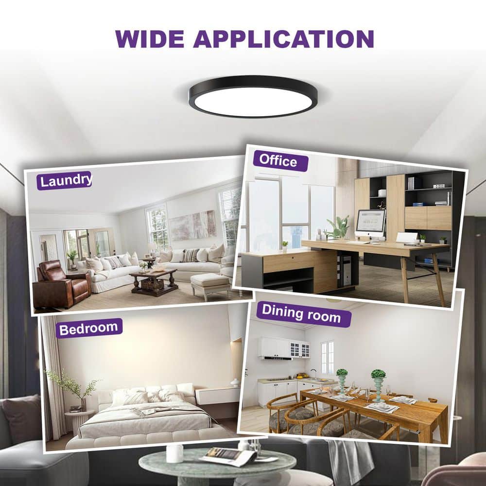 24 in. 48-Watt 3050 Lumens Black Integrated LED Flat Panel Light Flush Mount Ceiling Light with 5CCT Selectable - Hercitys