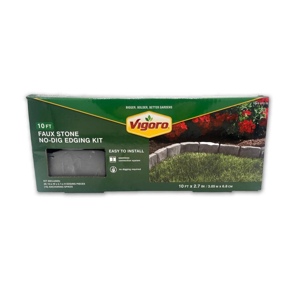 10 ft. L x 2.7 in. H Decorative Faux Stone Dark Gray Plastic No-Dig Landscape Edging Kit - Hercitys
