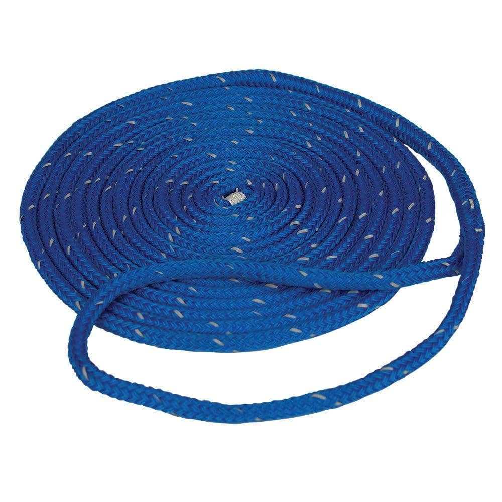 3/8 in. x 15 ft. Blue Reflective Double Braided Nylon Dock Line Rope - Hercitys