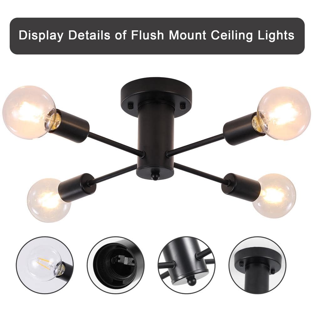 17.5 in. 4-Light Black Sputnik Transitional Flush Mount Ceiling Lights - Hercitys