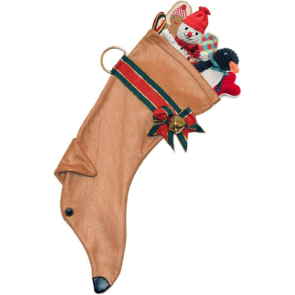22 in. Tan Greyhound Faux Fur Fabric Christmas Stocking - Hercitys