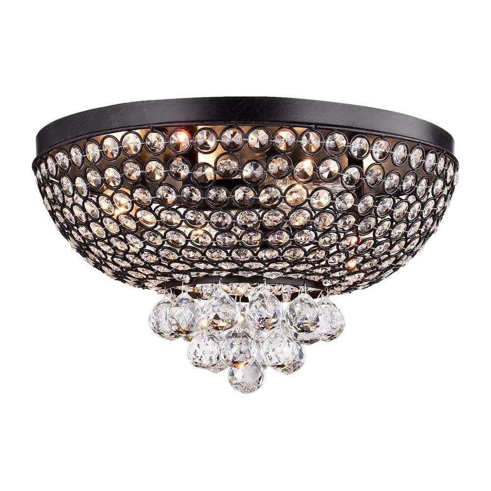 16 in. 4-Light Drimil Indoor Matte Black Finish Flush Mount Chandelier - Hercitys