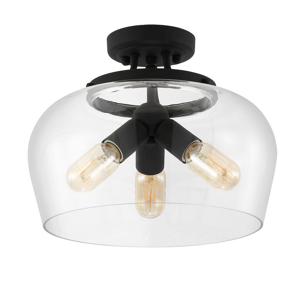 13.6 in. 3-Light Black Semi-Flush Mount - Hercitys