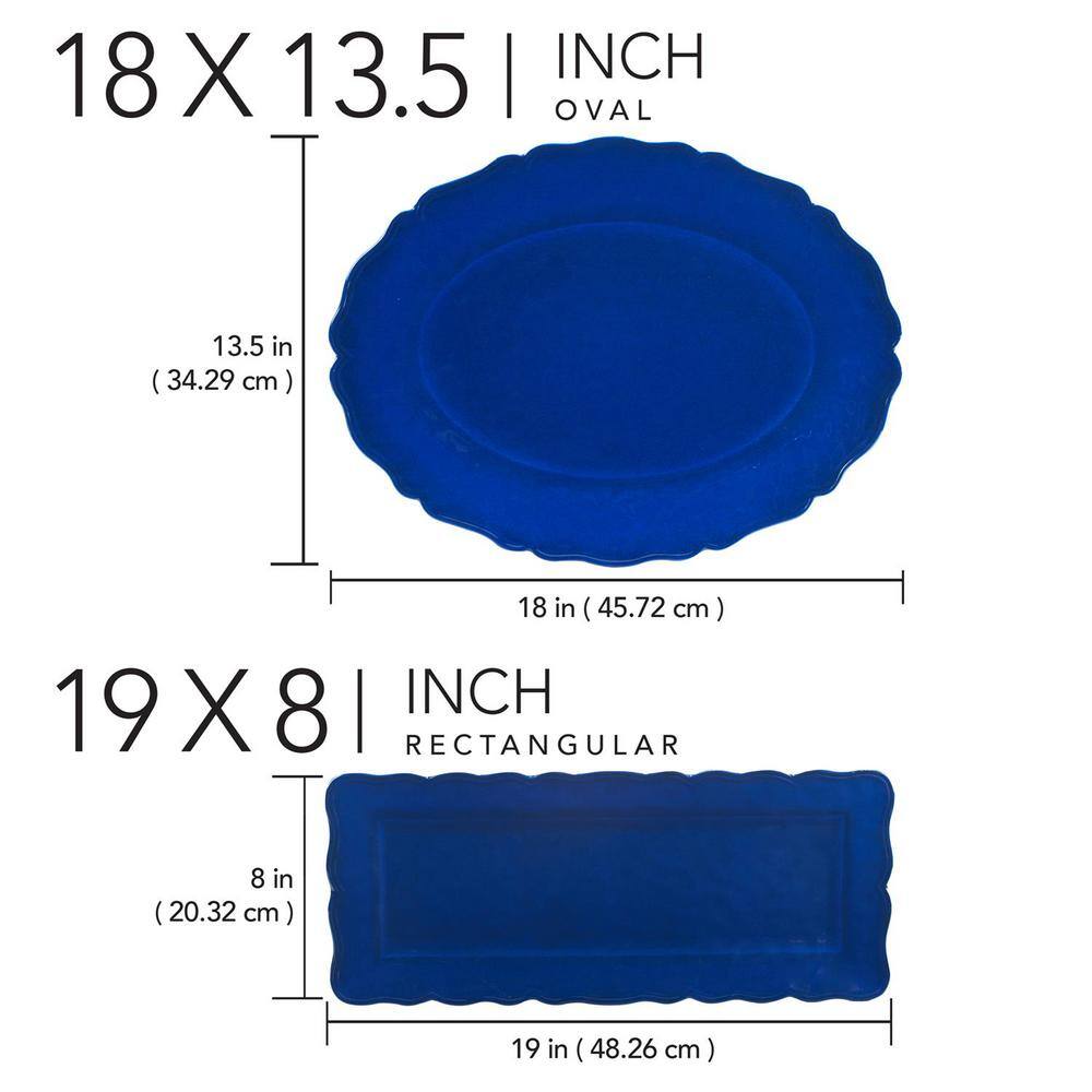 14 in Blue Indigo Crackle 2-Piece Blue Melamine Platter Set - Hercitys