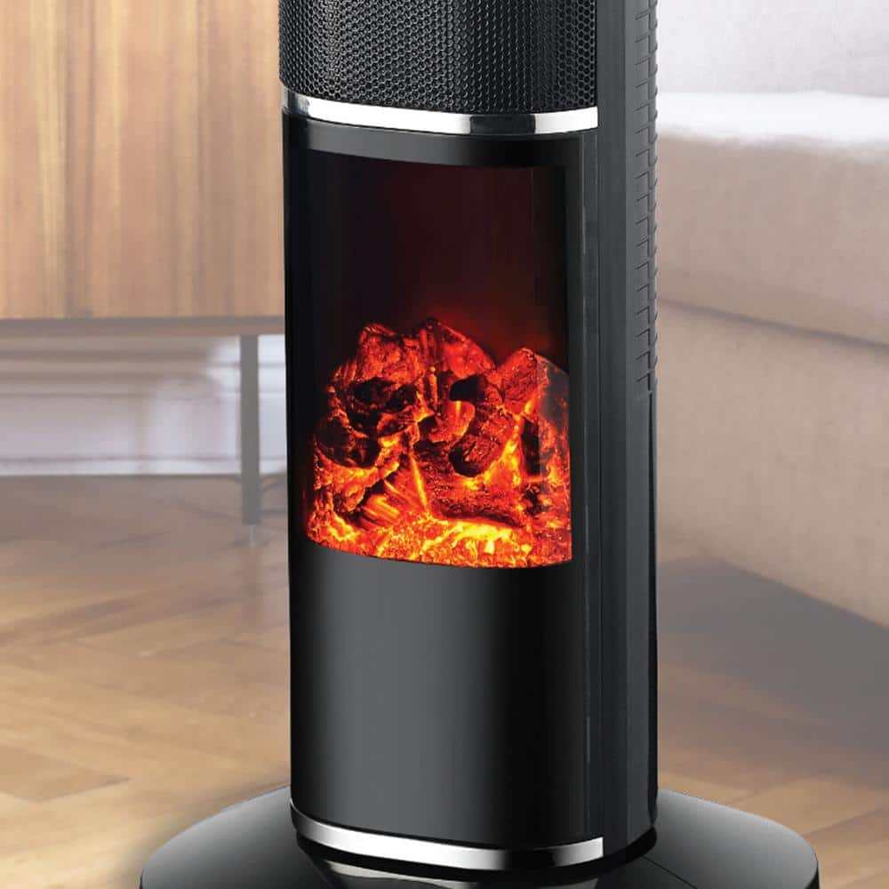 31-in. 1500-Watt Electric Radiant Infrared Tower Space Heater with Flame Feature in Black - Hercitys