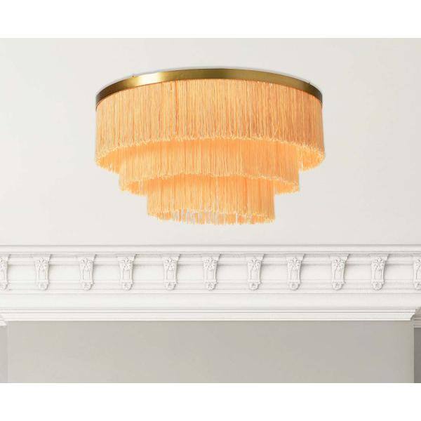 13 3/4 in. 2-Light Sleek Gold Flush Mount with Fringe Shade in Cream - Hercitys