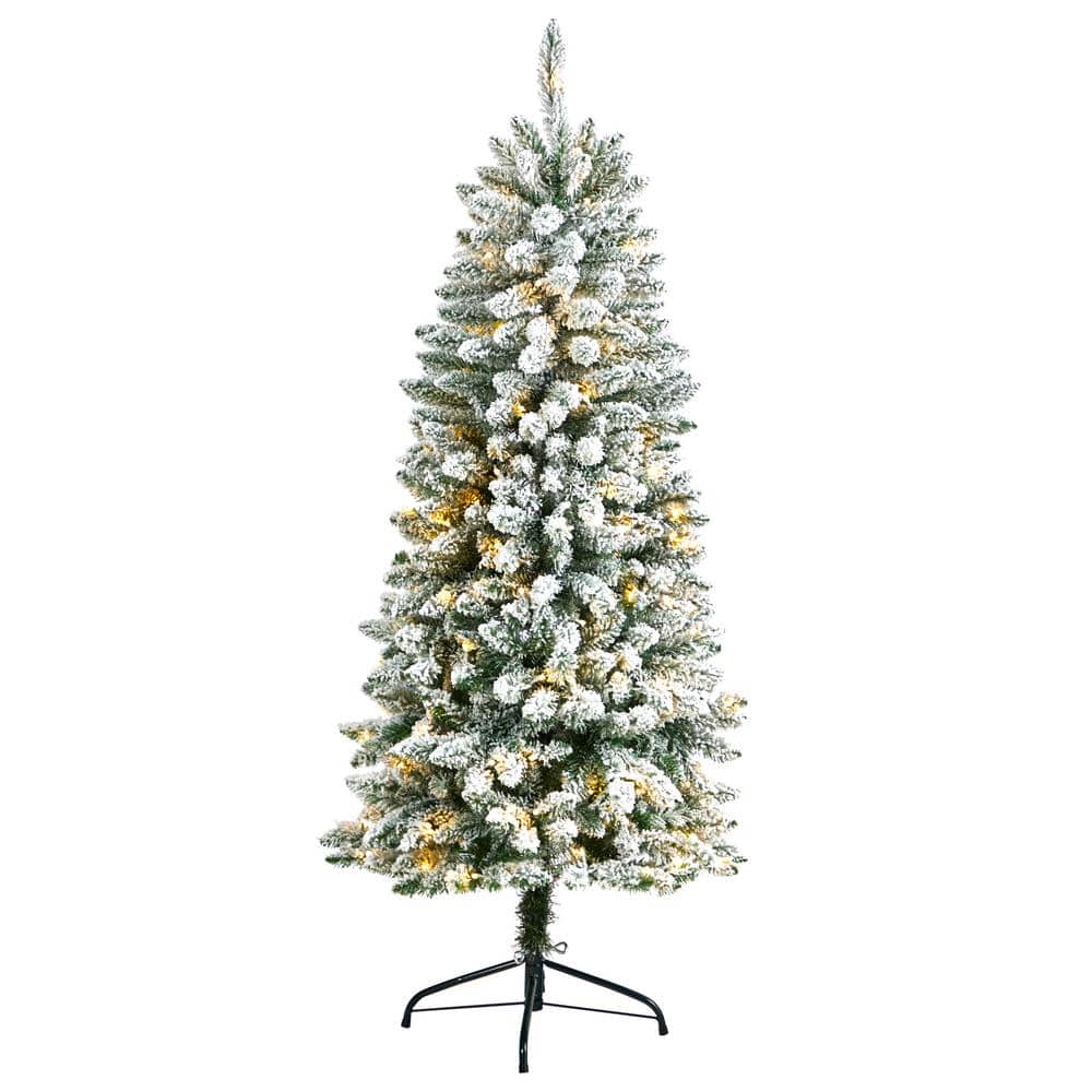 5 ft. Pre-Lit LED Slim Flocked Montreal Fir Artificial Christmas Tree with 150 Warm White Lights - Hercitys
