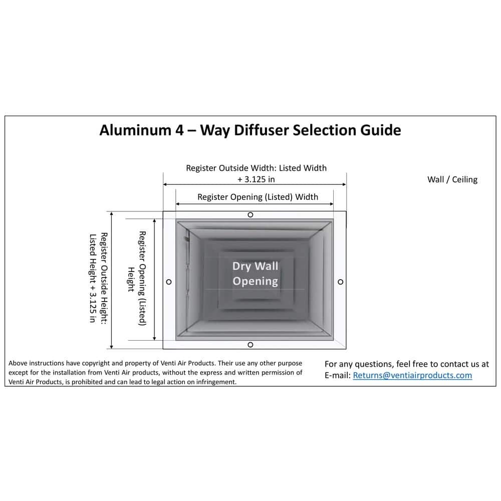 10 in. x 10 in. Aluminum 4-Way Diffuser/Register/Grille for Air Supply - Hercitys