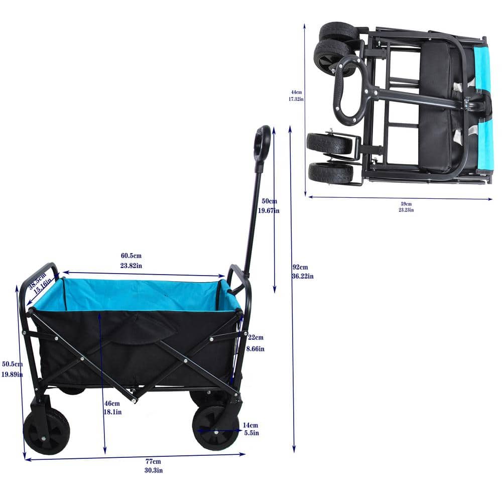 1.8 cu. ft. Blue Black Metal Mini Folding Garden Cart - Hercitys