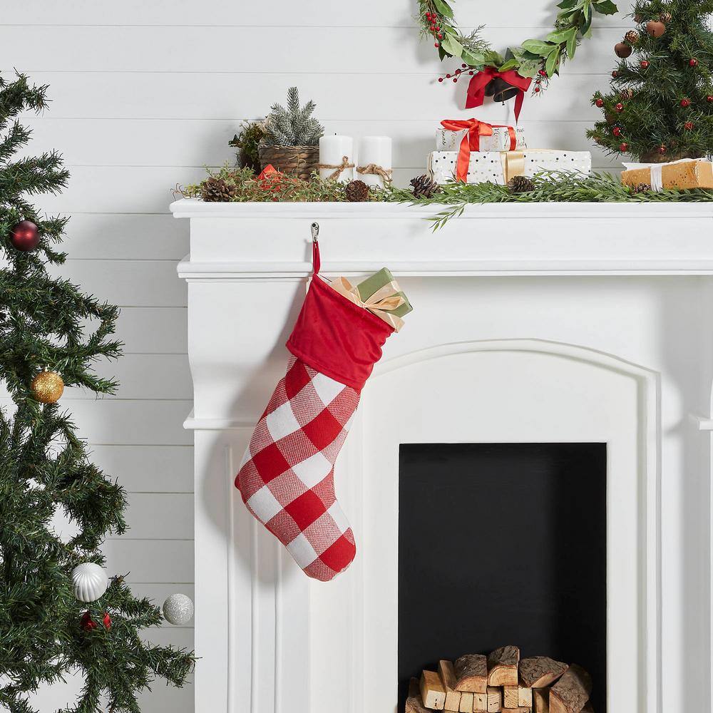 20 in. Annie Red Check Farmhouse Christmas Stocking - Hercitys