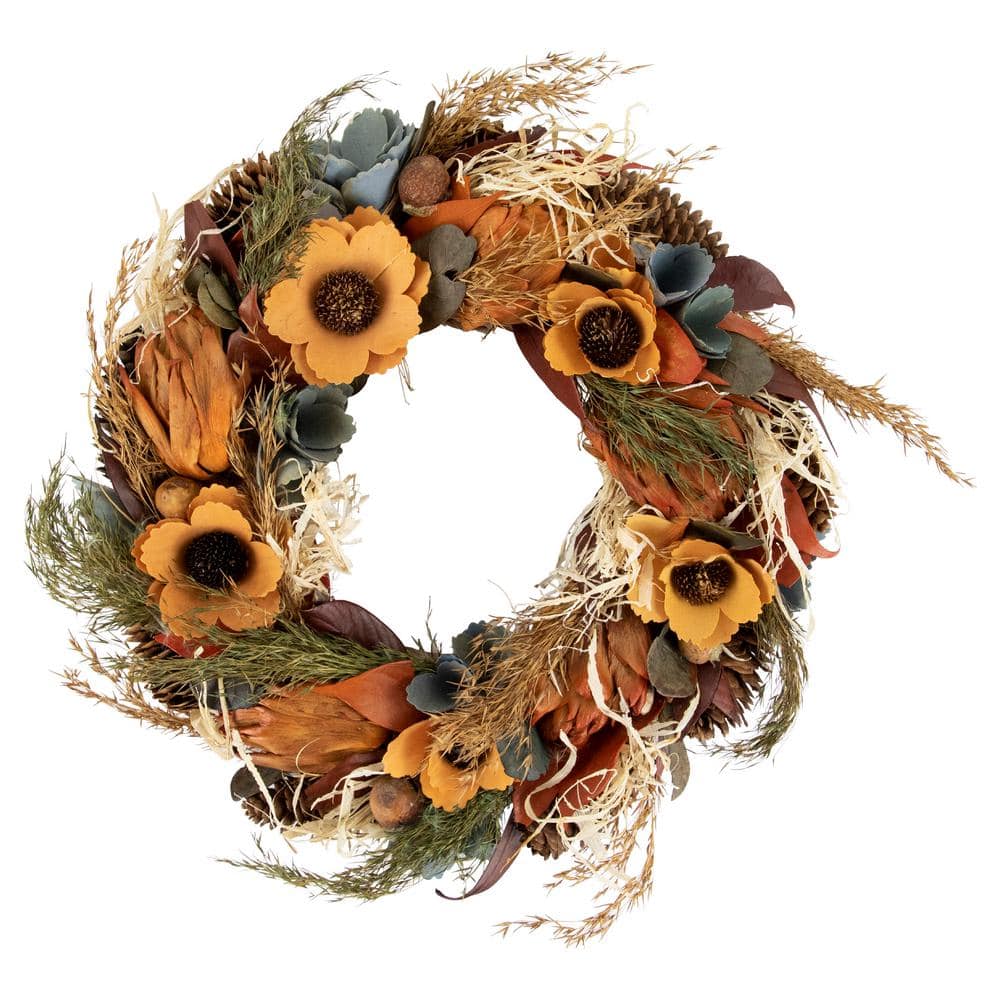 12 in. Unlit Sunflower and Straw Artificial Fall Harvest Wreath - Hercitys