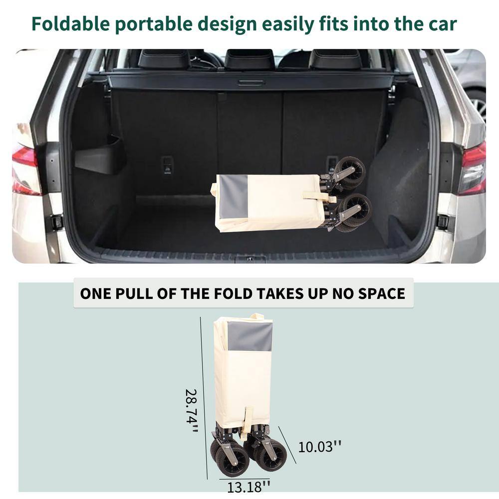 4.60 cu. ft. Fabric Garden Cart in Antique White and Gray, Heavy-Duty Utility Beach Wagon Cart - Hercitys