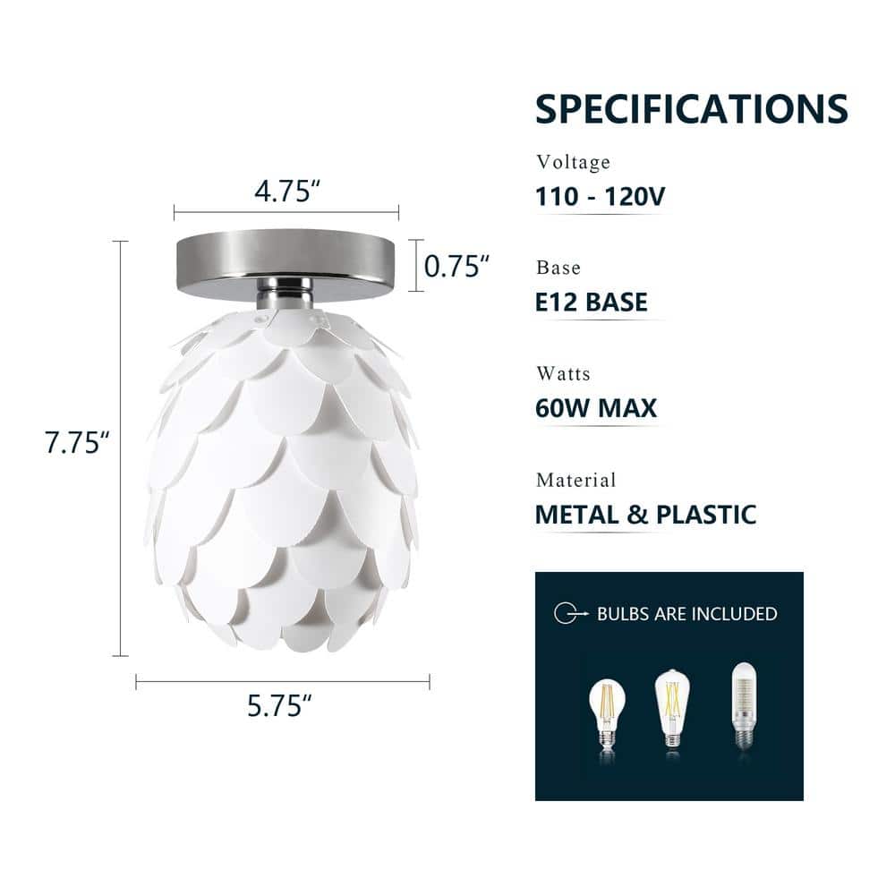 5.75 in. 1-Light Metal Semi-Flush Mount Ceiling Light with White Polycarbonate Plastic Shade - Hercitys