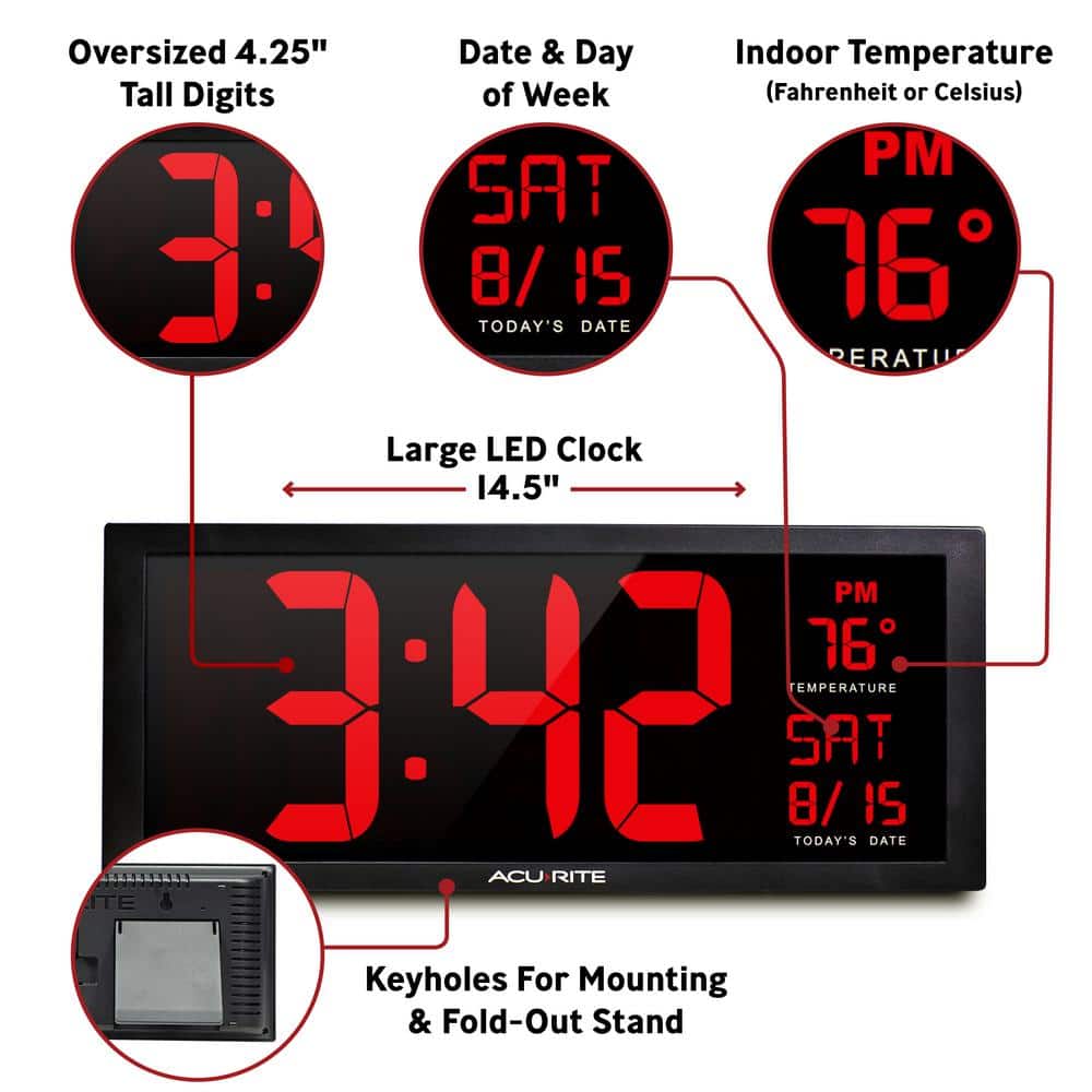 14.5 in. Large LED Clock with Indoor Temperature - Hercitys