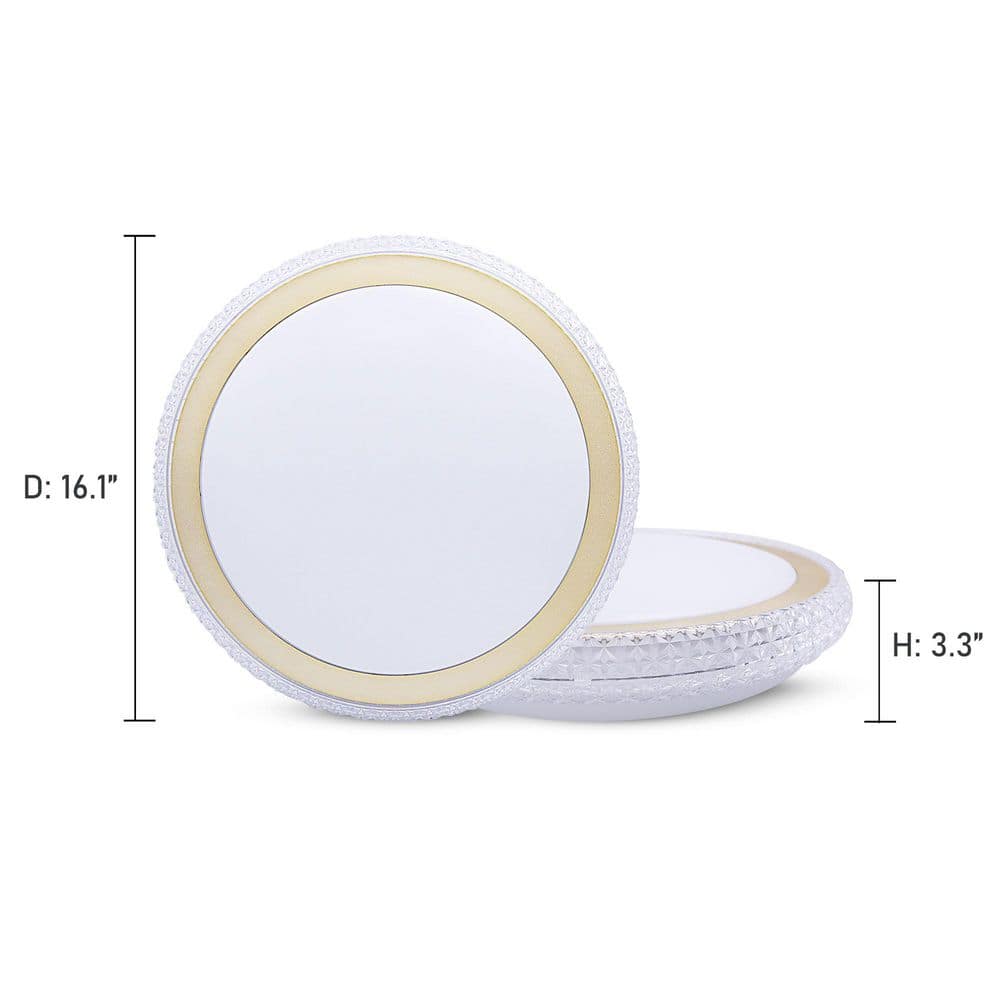 16.1 In. White Flush Mount Ceiling Light with Imitated Crystal Trim, Dimmable LED - Hercitys