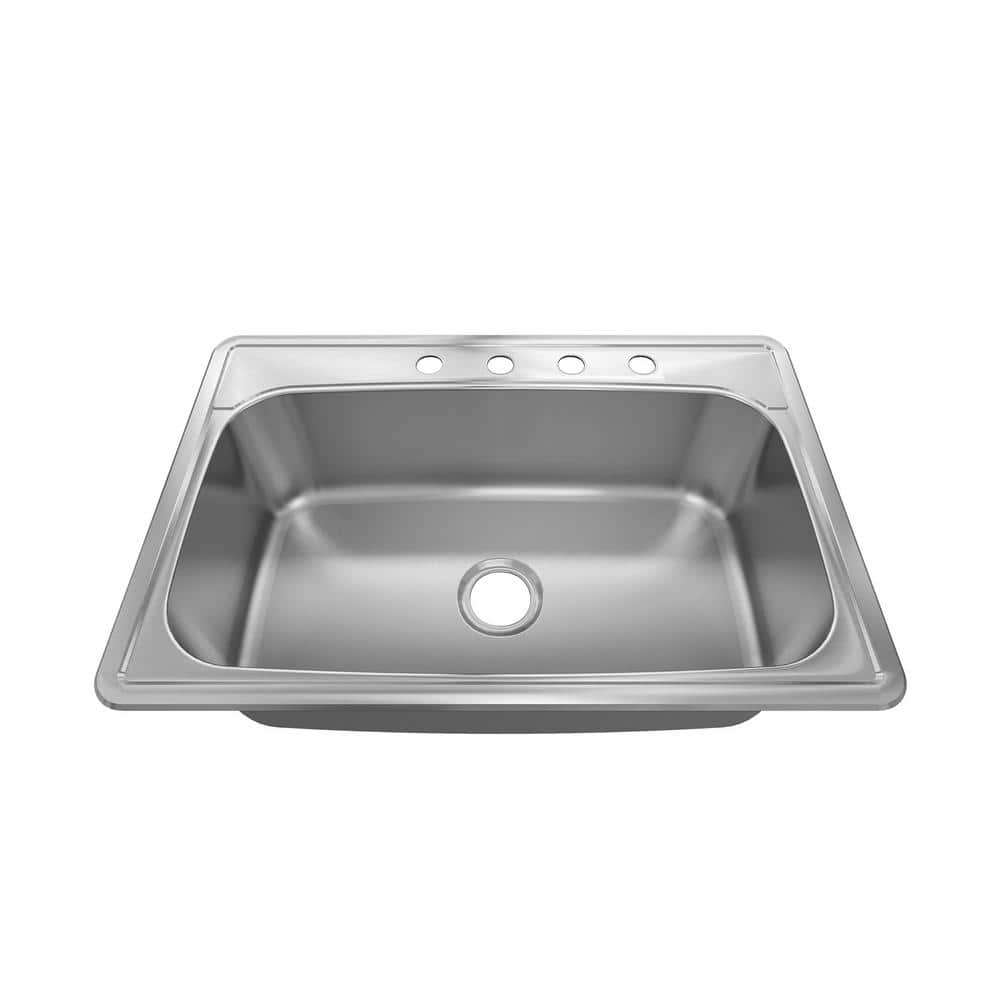 33 in. Drop-In Single Bowl 18-Gauge 304 Stainless Steel Workstation Kitchen Sink - Hercitys