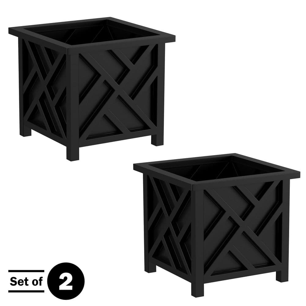 14.75 in. x 14.75 in. Lattice Design Black Plastic Planter Box (2-Pack) - Hercitys
