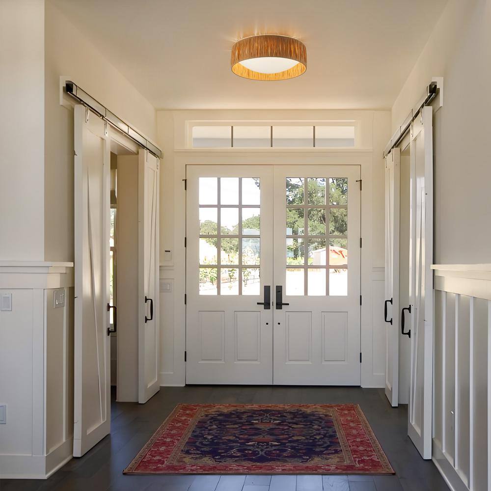 14.25 in. Farmhouse 3CCT LED Flush Mount Ceiling Light with Paper Rope Shade - Hercitys