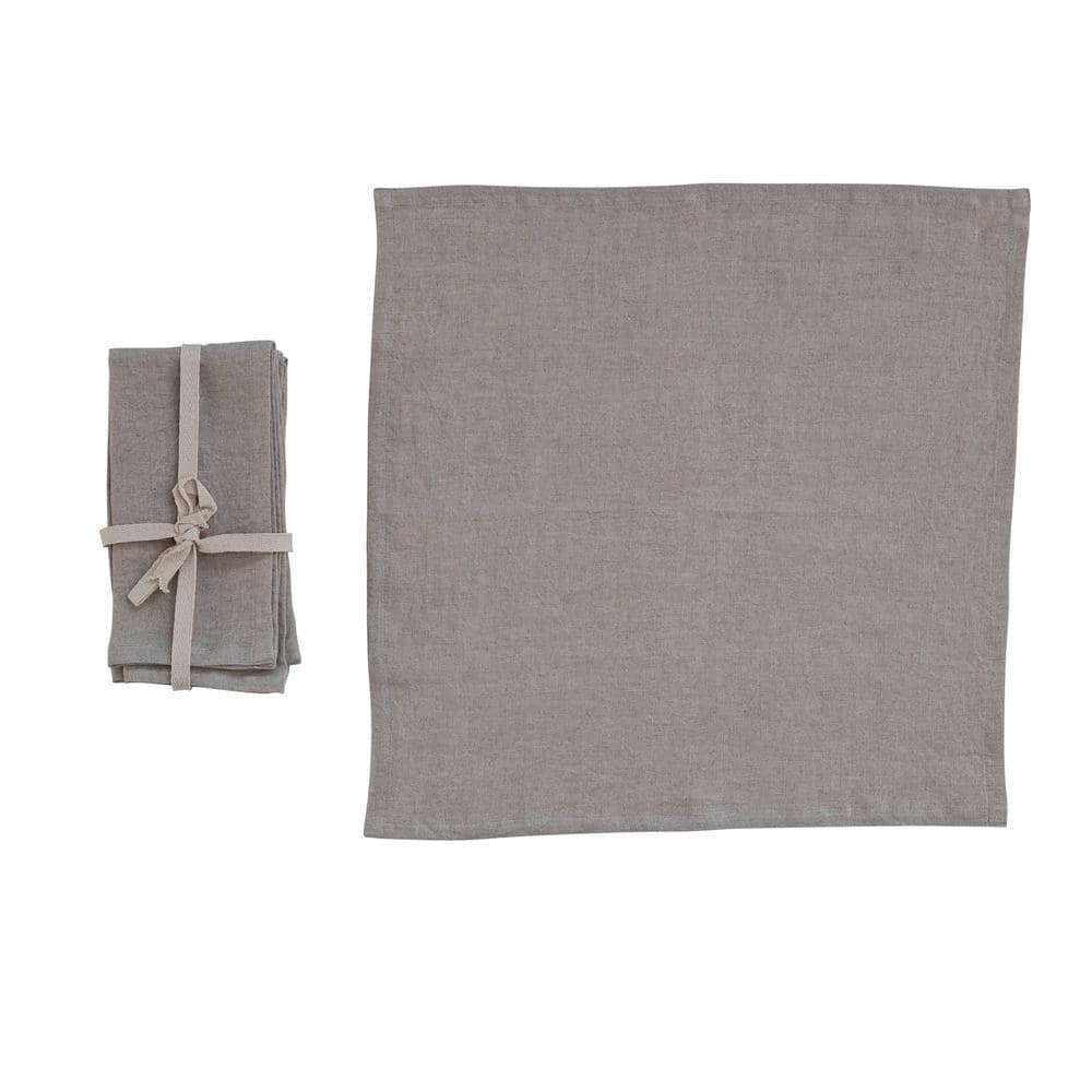 18 in. W x 0.25 in. H Brown Stonewashed Linen Dinner Napkins (Set of 4) - Hercitys