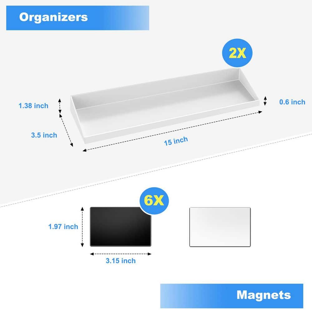 2-Pack 15 in. White Magnetic Stove Top Spice Rack, Metal Over the Stove Shelf - Hercitys
