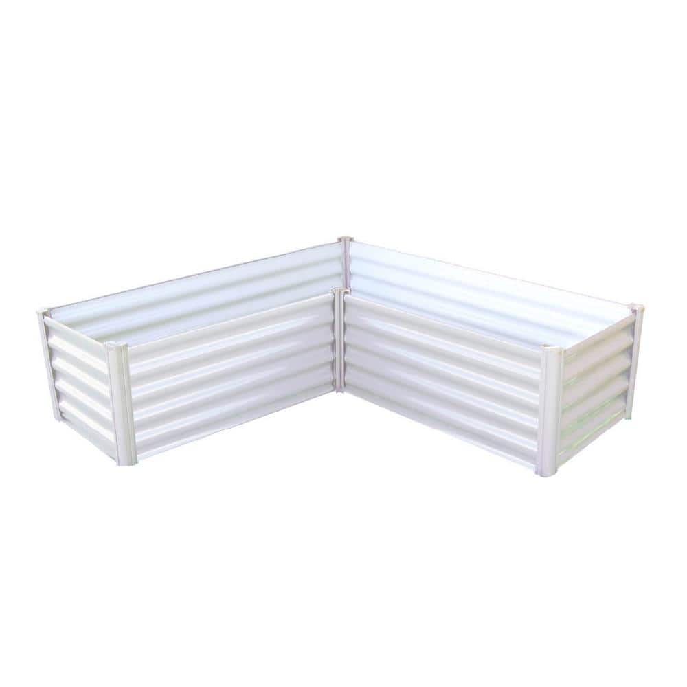 48 in. W x 48 in. D x 12 in. H Surfmist White Galvanized Steel Metal L Raised Garden Bed - Hercitys