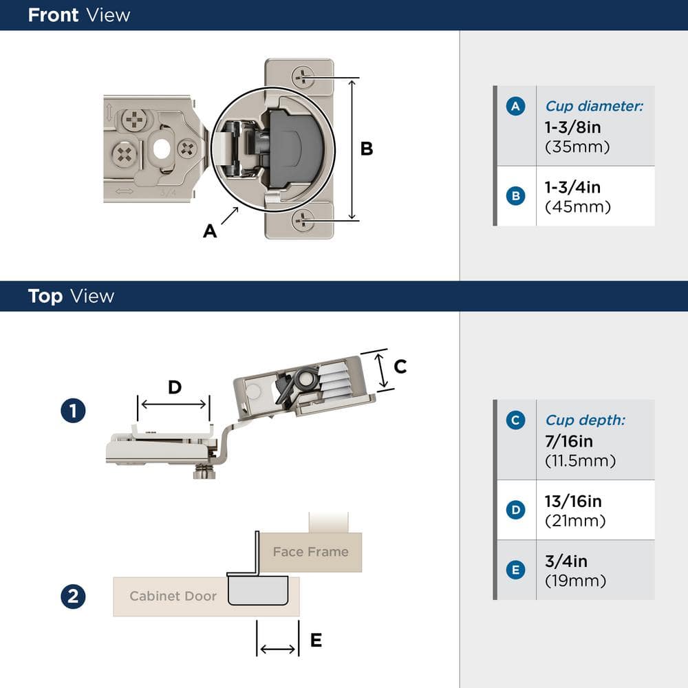 2-Pack Nickel 3/4 inch  19mm  Overlay Face Frame Soft Close Concealed Cabinet Hinges - Hercitys