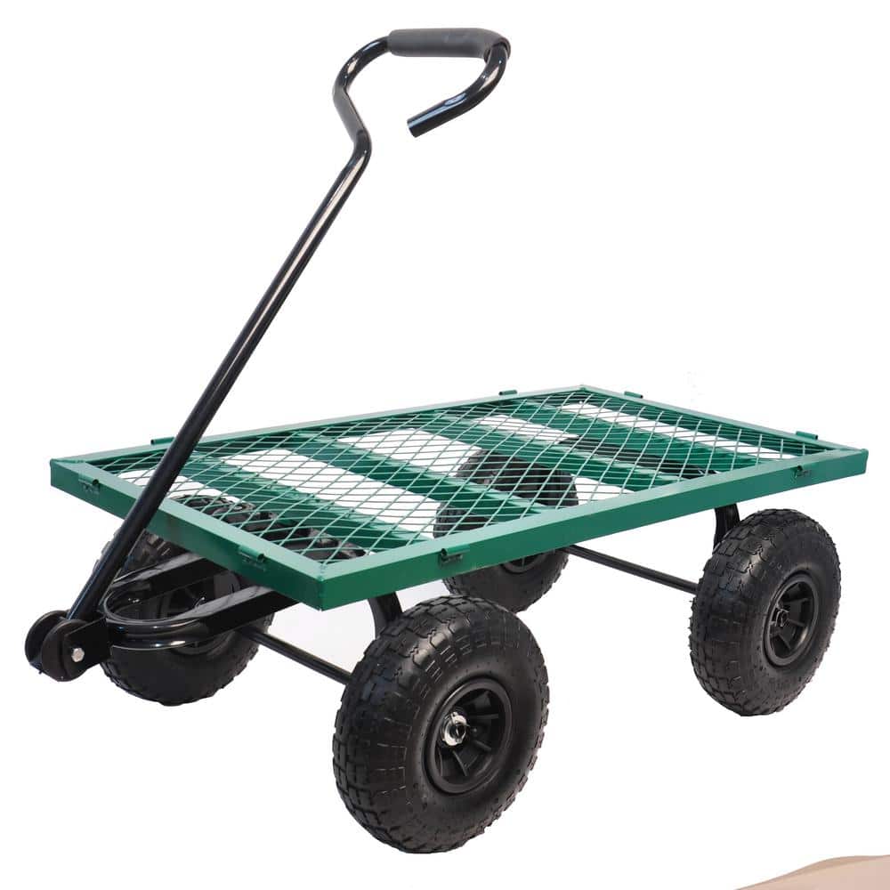 16 cu. ft. Green Metal Wagon Garden Cart - Hercitys