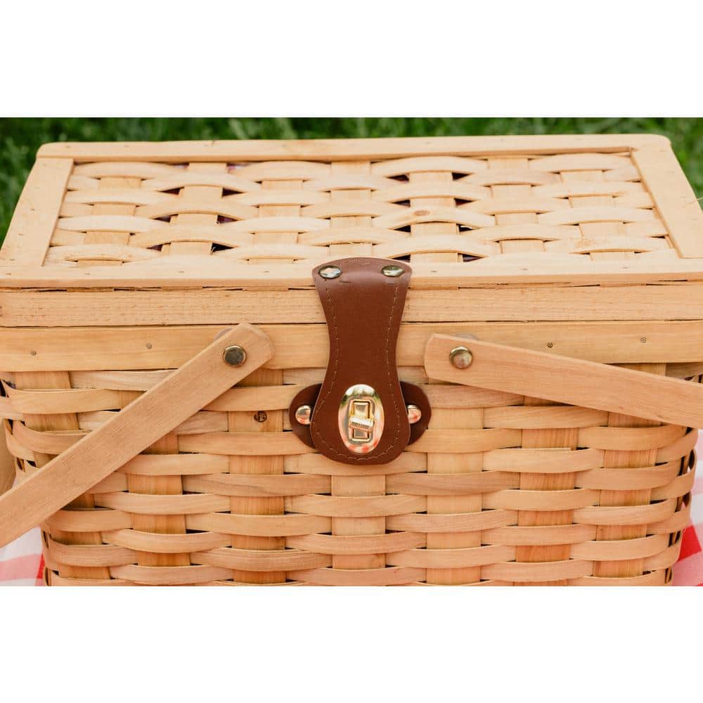 12.5 in. x 7.5 in. x 7.5 in. Picnic Basket Gingham Lined with Folding Handles - Hercitys