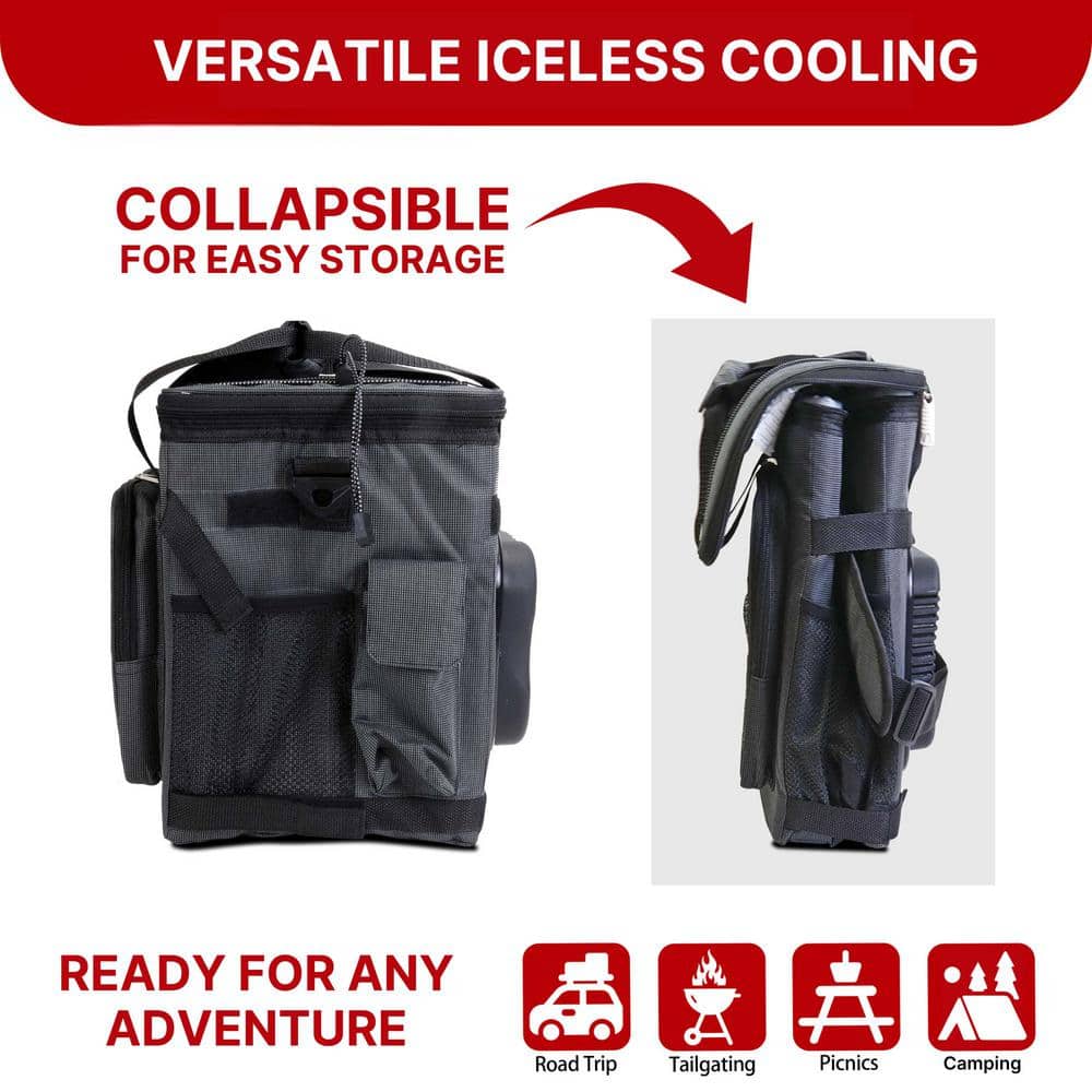 12V Electric Cooler Bag, 25L (26qt.) Collapsible Thermoelectric Soft Bag Cooler, Gray/Black - Hercitys
