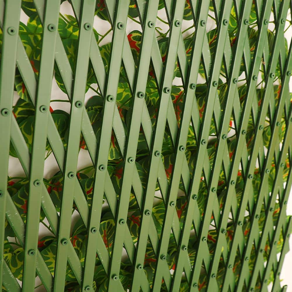 130 x 11.8 in. Expandable Plastic Garden Fence Artificial Leaves Privacy Screen for Patio Red Reticulate Pattern - Hercitys