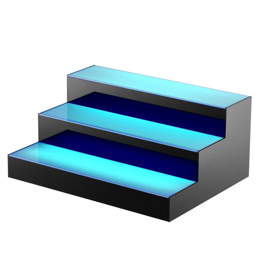 3-Tier 16 in. LED Lighted Liquor Bottle Display 33-Bottle Multi-Colored Acrylic Drink Shelf 11.93 in. W x 7.01 in. H - Hercitys