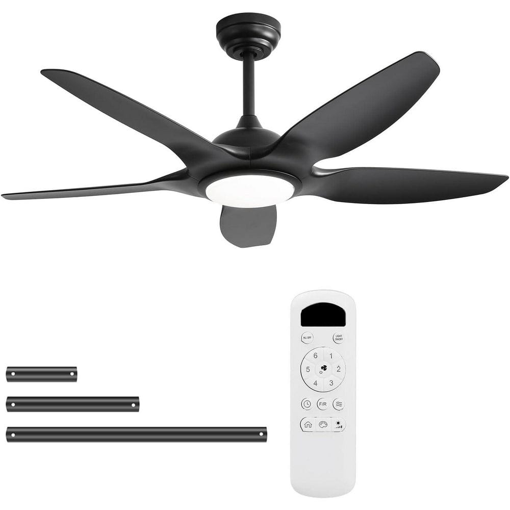 48 in. Dimmable LED Indoor/Outdoor Black Ceiling Fan with Downrod Mount, DC Motor and Remote Control - Hercitys
