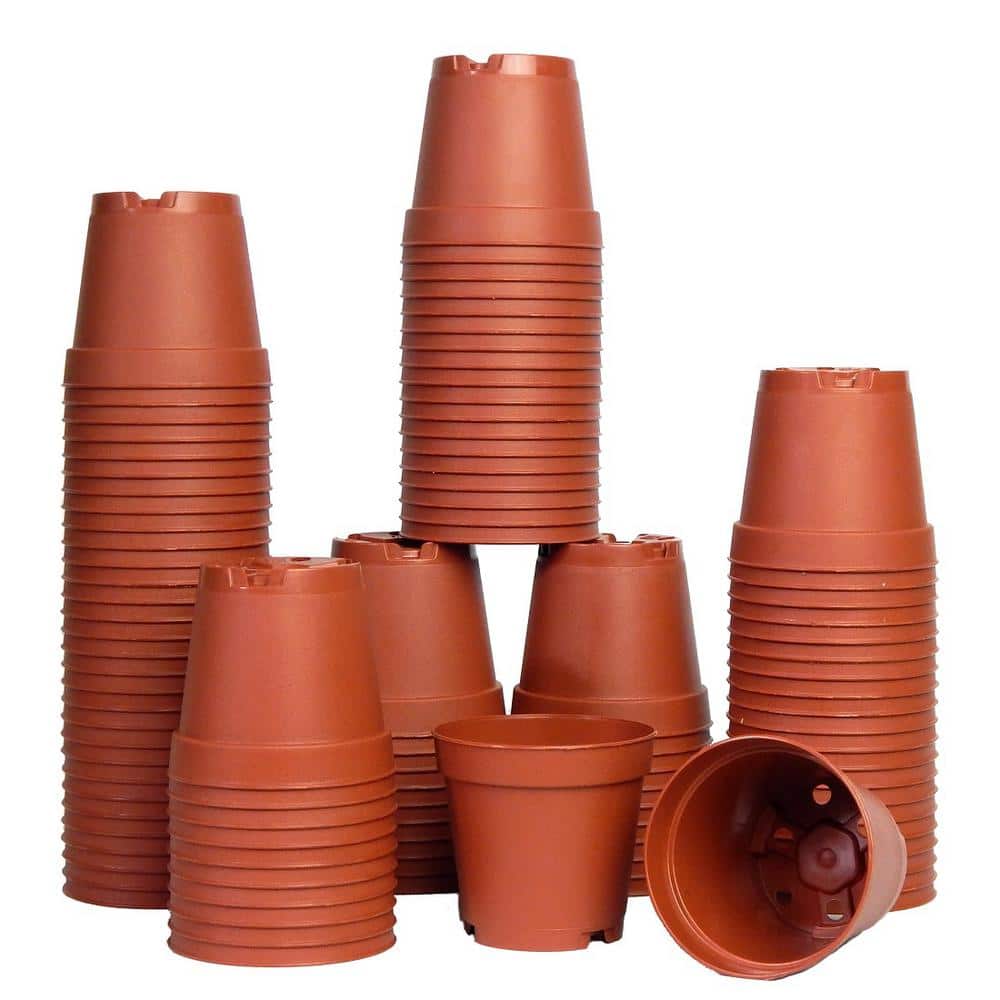 2 in. Dia Terra Cotta Colored Plastic Pots (100-Pack) - Hercitys