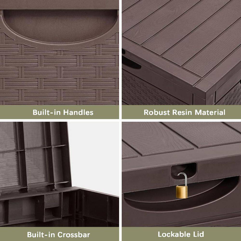 33 Gal. Brown Resin Deck Box with Lockable Lid - Hercitys