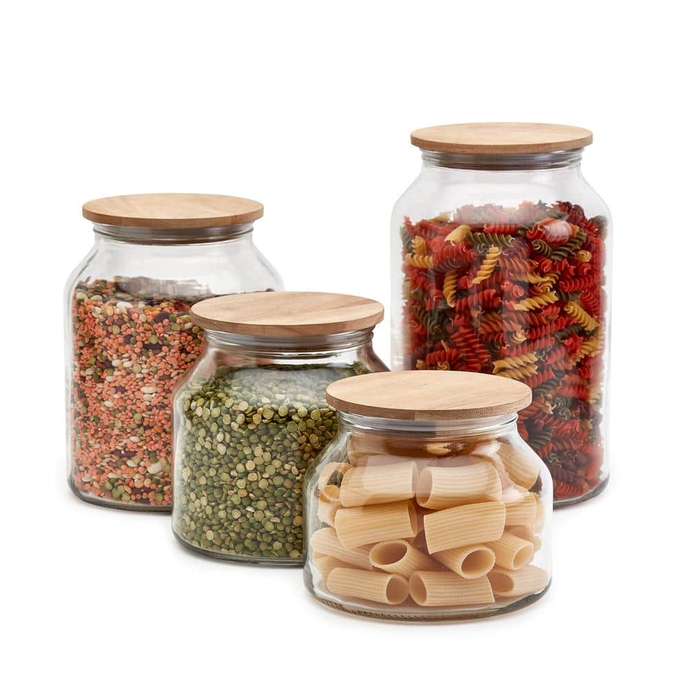 4-Piece European Glass Canister Set with Acacia Wood Lids - Hercitys