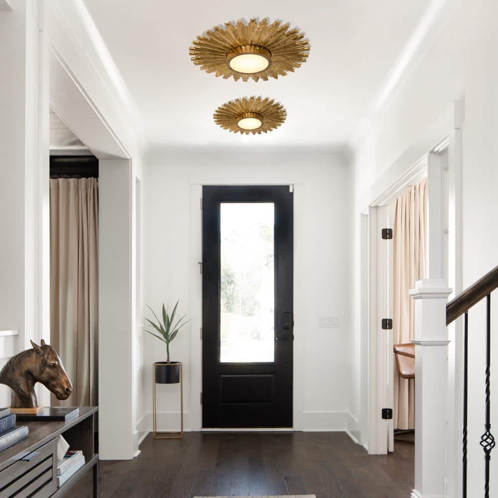 21.65 in. 16-Watt Integrated LED Gilt Wood Sunburst Flush Mount Ceiling Light Fixture - Hercitys