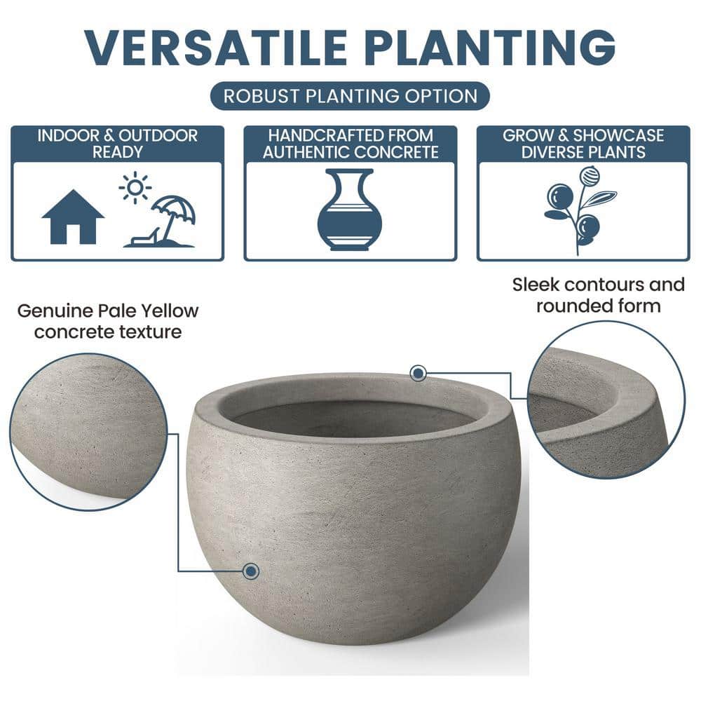 19 in. Large Light Gray Concrete Round  Planter / Pot with Drainage Holes - Hercitys