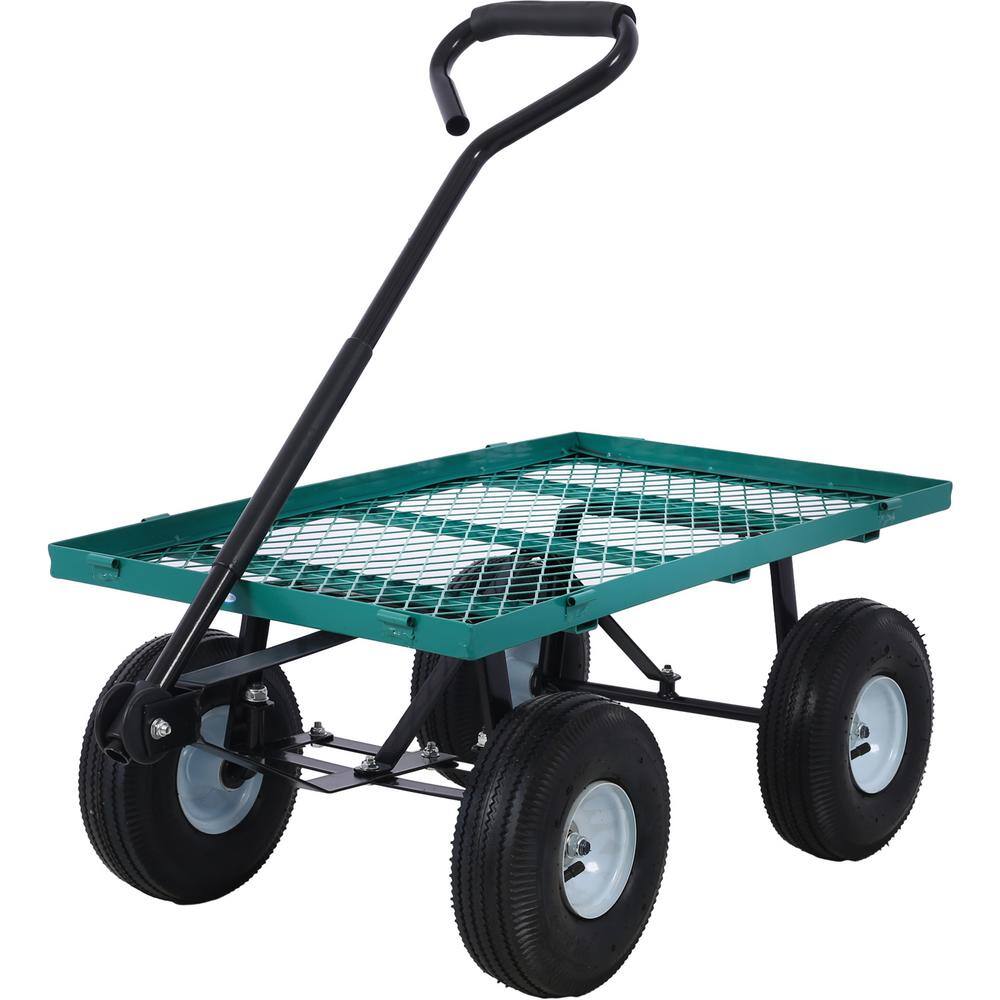 3 Cu. Ft. Green Steel Garden Cart, Wagon Cart, Removable Side Steel Mesh - Hercitys