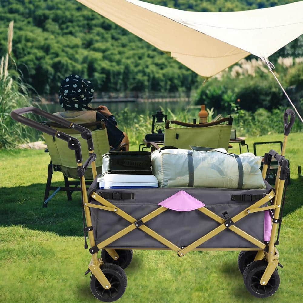 3.2 cu. ft. PE Fabric Bin Garden Cart, with Wheels and Rear Storage, Grey - Hercitys