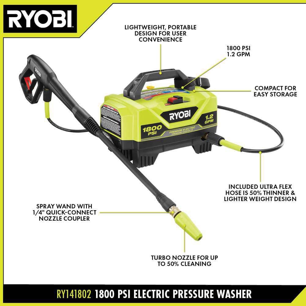 1800 PSI 1.2 GPM Cold Water Electric Pressure Washer with Surface Cleaner - Hercitys