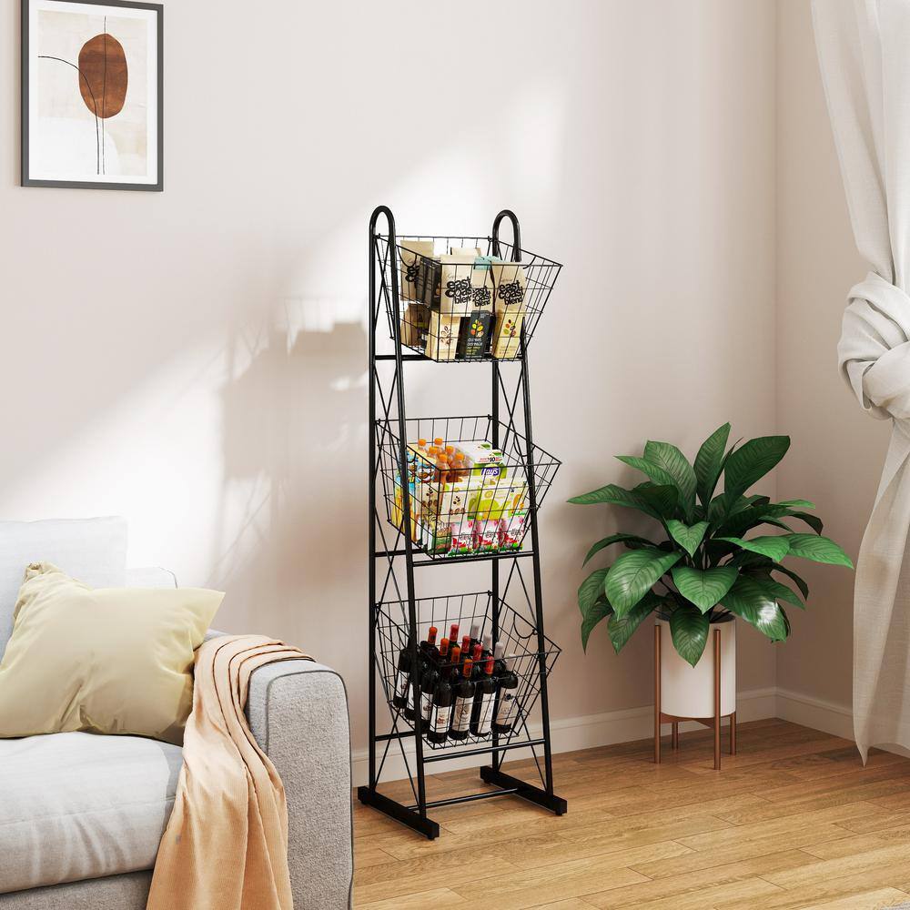 3-Tier Kitchen Storage Basket Organizer, Freestanding Metal Wire Rack for Fruit, Vegetables, and Pantry Items - Hercitys