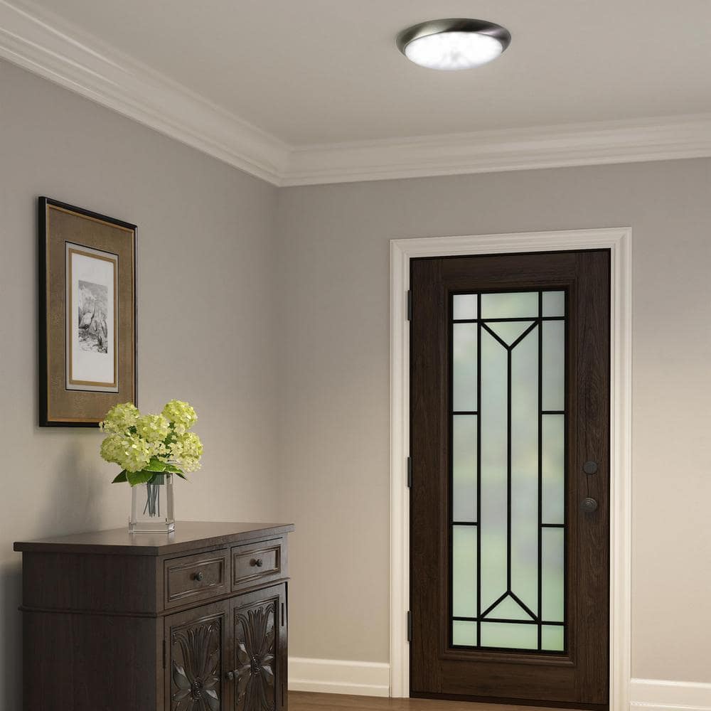 13 in. 180-Watts Transitional Brushed Nickel Integrated LED Flush Mount with Frosted Glass Shade - Hercitys