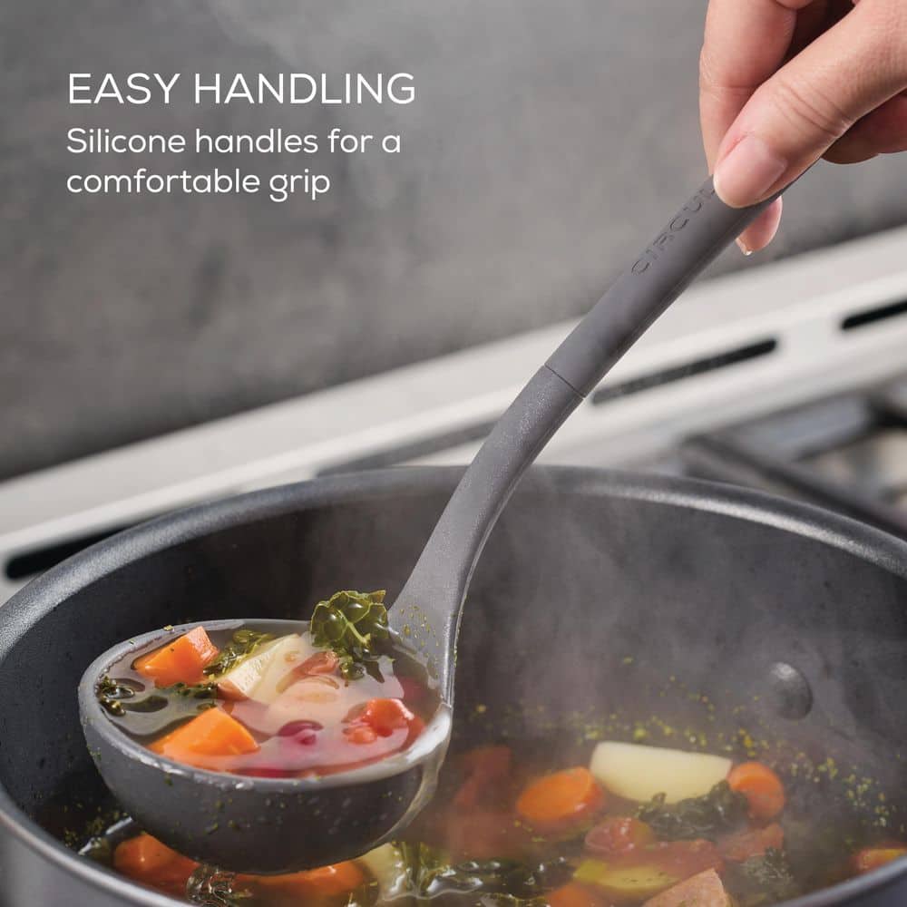 4-Piece Silicone Cooking and Kitchen Tools Set with Ladle Solid Spoon Slotted Spoon and Slotted Turner Gray - Hercitys