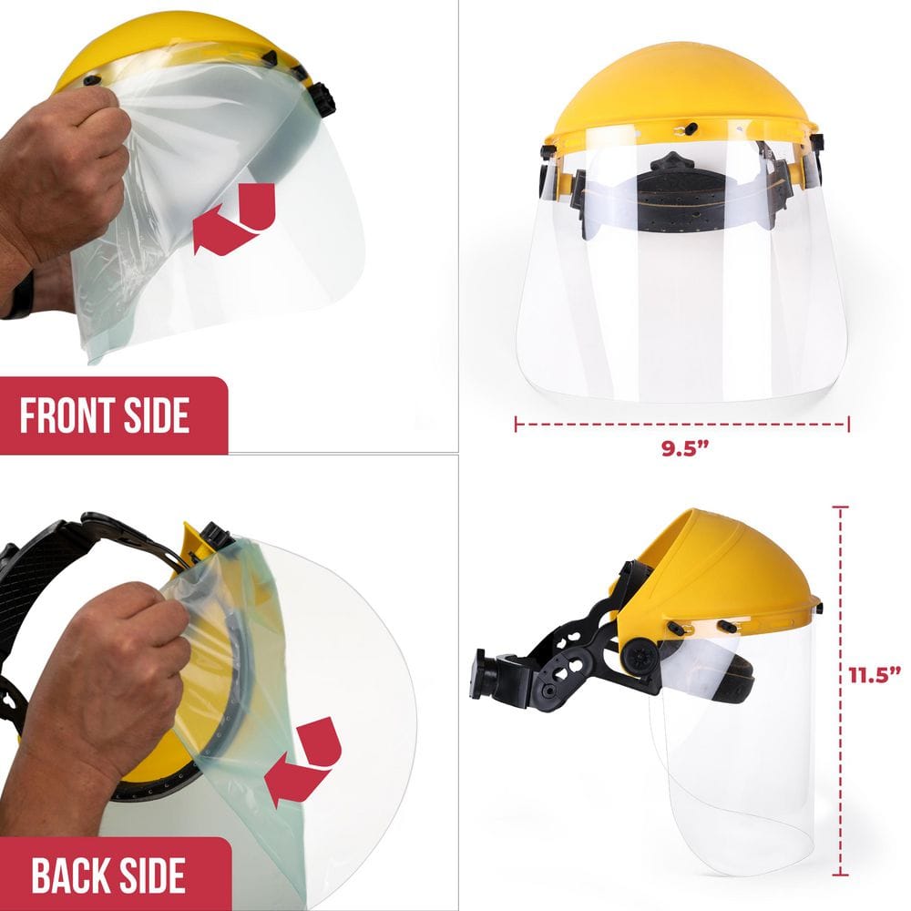 3-Pack, Yellow/Clear, Reusable Face Shield with Ratchet - Hercitys