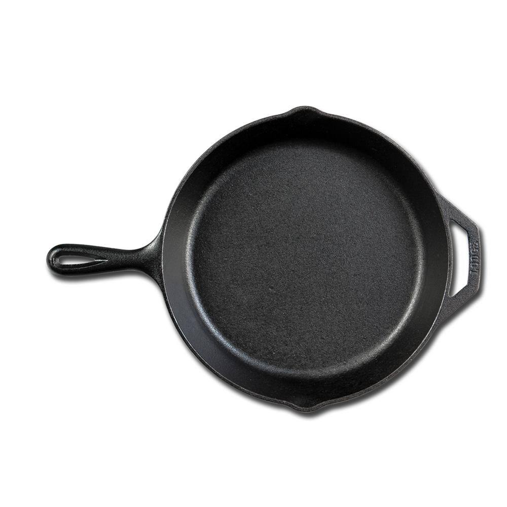 10.25 in. Cast Iron Skillet with Sugar Skull Design in Black with Pour Spout - Hercitys