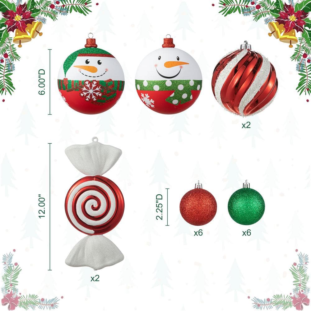 18 CT Christmas Whimsical Red and Green Deluxe Large Ornaments - Hercitys