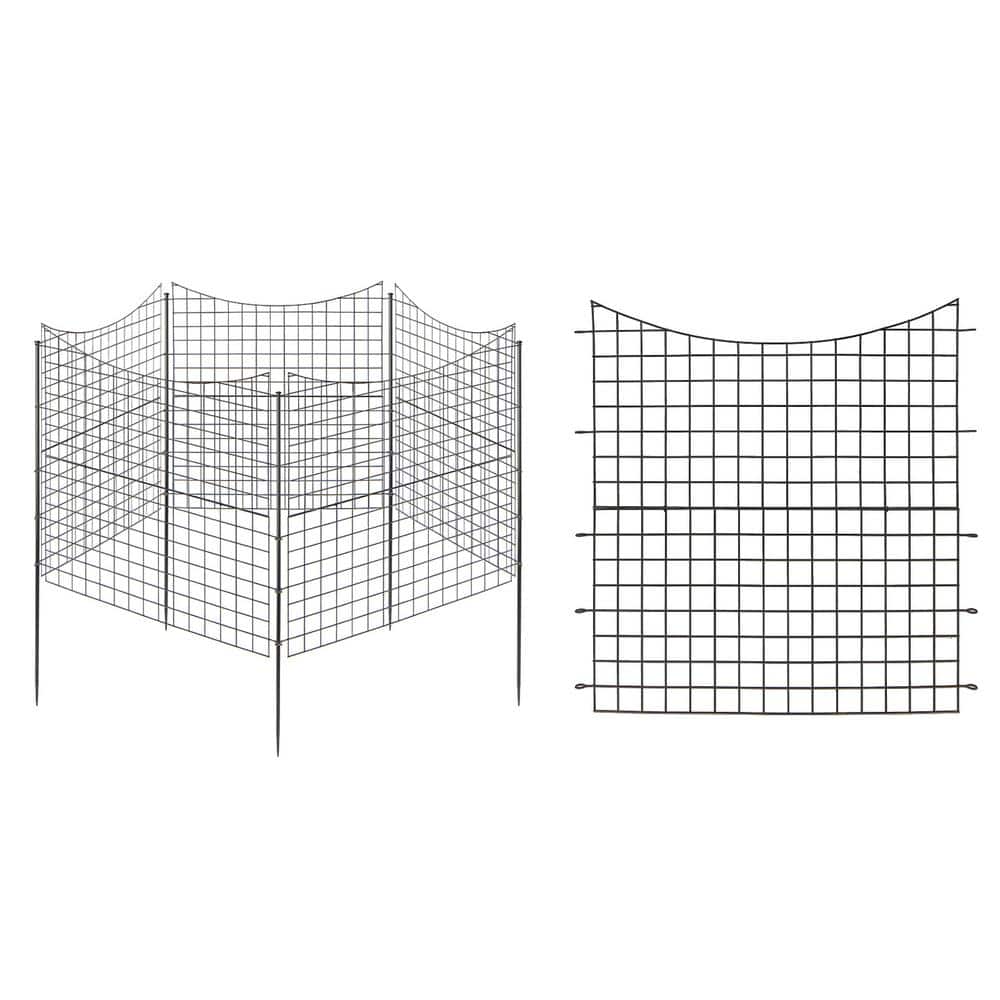 39 in. Metal Garden Fence Outdoor Animal Barrier Decorative with 5-Panels and 5 Stakes - Hercitys