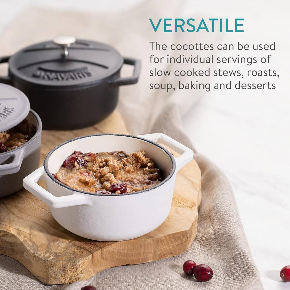 4-Piece Cast Iron Round Cocottes Dutch Oven Dishes Set Enamel Coat Grey Matte/White Matte/Black Matte - Hercitys