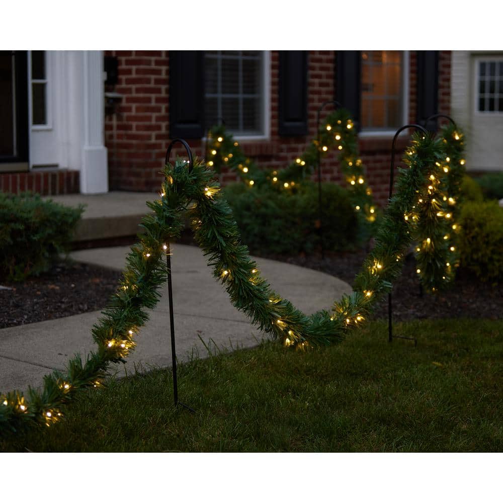 50 ft. Long Pre-Lit Christmas Garland Pathway Lights 400 5 mm Warm White LED Lights – 6 Shepherds Hooks Included - Hercitys